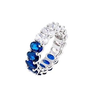 Adina Eden Blue & White Oval CZ 14K Gold Over Brass Half Half Eternity Band NWT